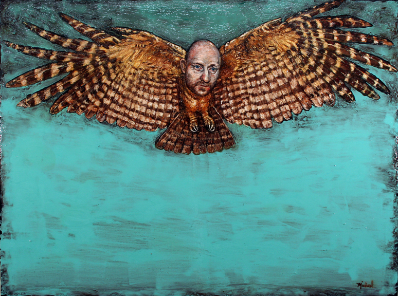 Alighting Owl oil on canvas enlarged